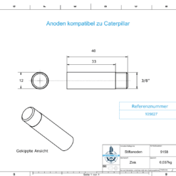 Anode à broche & pièce en laiton 3/8'' NPT | Ø12/L40 (AlZn5In) | Caterpillar-Ref : 105627 & 6L2280 | 9158AL_M – Image 2