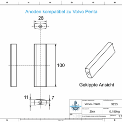 Anodes compatibles avec Volvo Penta | Anode à tige Zn + Mg 3852970 (zinc) | 9235 – Image 2
