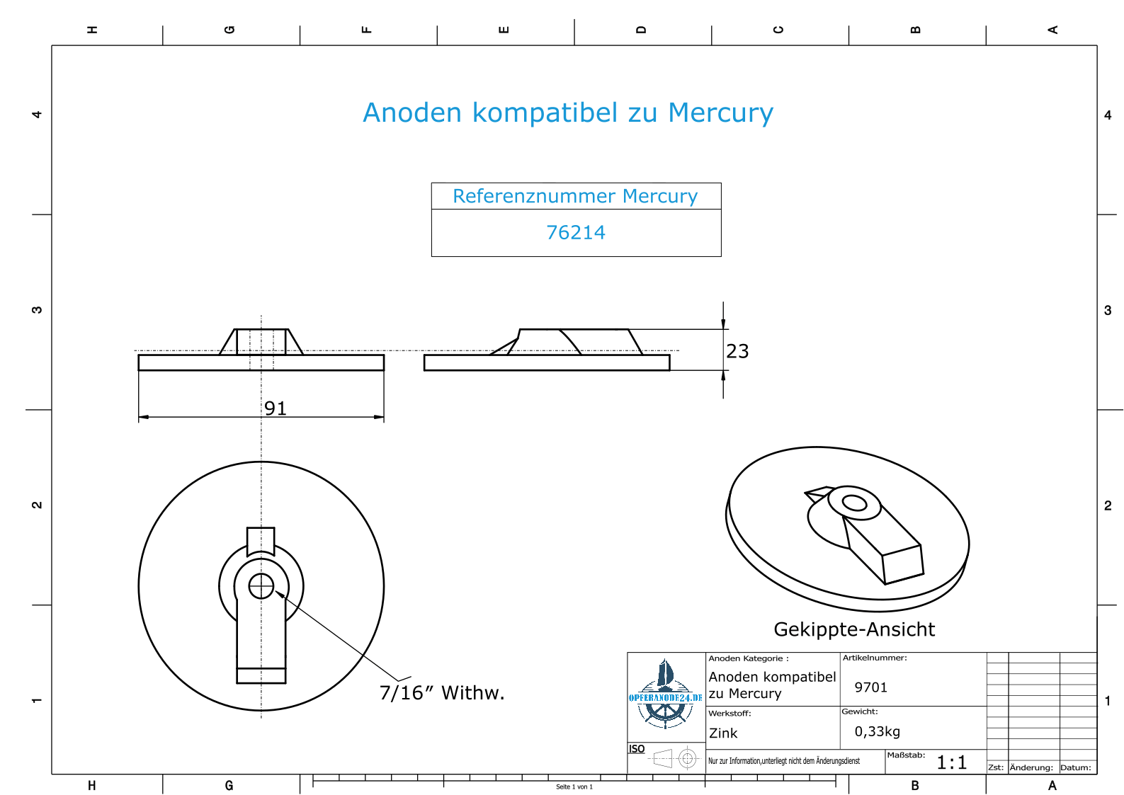 Jeu d'anodes compatible avec Mercury 135-200 CV | zinc | jeu d'anodes 13 – Image 3
