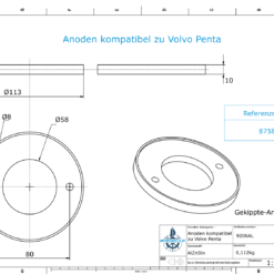 Anodes compatible to Volvo Penta | Ring-Anode 250/270 875805 (AlZn5In) | 9206AL