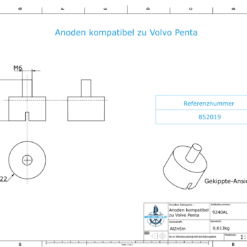Anodes compatible to Volvo Penta | Bolt-Anode 14 x 22 M6 852019 (AlZn5In) | 9240AL