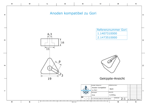 Anodes compatible to Gori | Bow-Thruster-Anode 18"-20"| 1473510000 | 1407310000 | ( (Zinc) | 9625