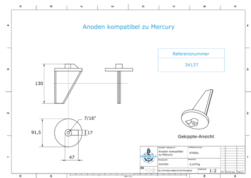 Anodes compatible to Mercury | Trim-Tab-Anode long 34127 (AlZn5In) | 9705AL