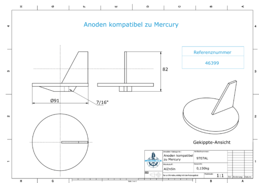 Anodes compatible to Mercury | Trim-Tab-Anode QSS 46399 (AlZn5In) | 9707AL