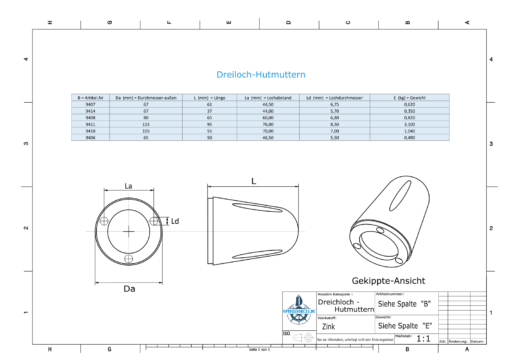 Three-Hole-Caps | suitable for DF-80 Ø67/H37 (Zinc) | 9414