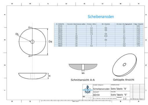 Disk-Anodes Ø 100mm | hole (AlZn5In) | 9801AL