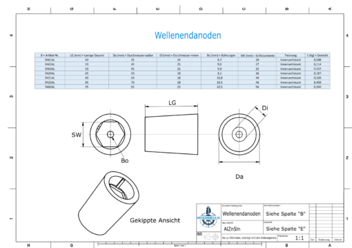 Shaftend-Anodes with hexagon socket SW40 (AlZn5In) | 9421AL