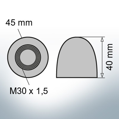 Nut-Caps M30x1,5 Ø45/H40 (Zinc) | 9403