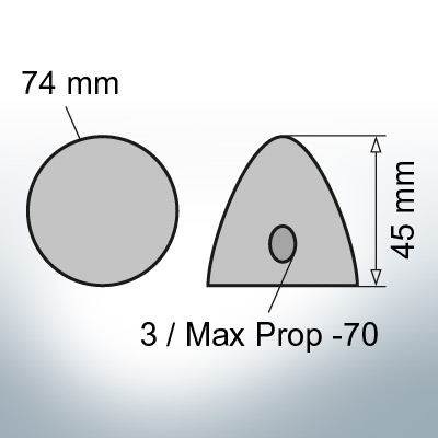 Three-Hole-Caps | Max Prop -70 Ø74/H45 (Zinc) | 9601