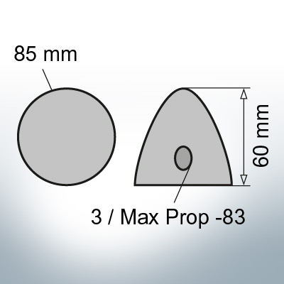 Three-Hole-Caps | Max Prop -83 Ø85/H60 (Zinc) | 9602