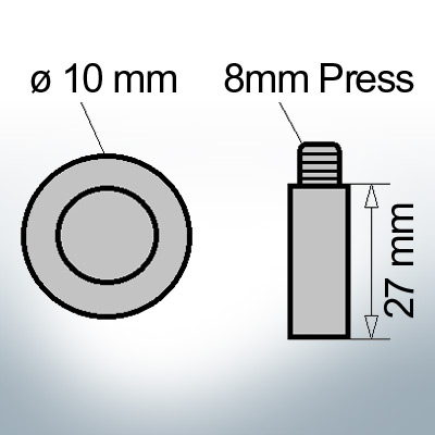 Bolt-Anodes 8mm Press Ø10/L27 (Zinc) | 9116