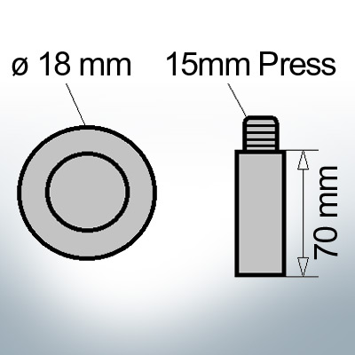 Bolt-Anodes 15mm Press Ø18/L70 (AlZn5In) | 9126AL