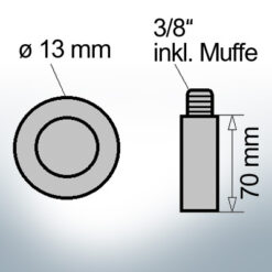 Anodes à broches avec douille 3/8'' Ø13/L70 (Zinc) | 9148