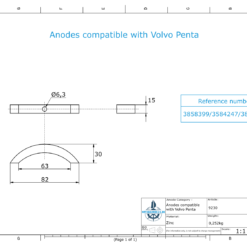 Anodes compatible to Volvo Penta | Propeller-Anode (kit/3 parts) | 3858399 | 3584247 | 3858955 | (Zinc) | 9230