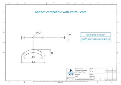 Anodes compatible to Volvo Penta | Propeller-Anode (kit/3 parts) | 3858399 | 3584247 | 3858955 | (Zinc) | 9230