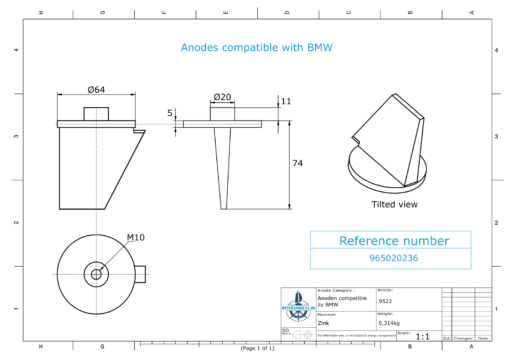 Anodes compatibles BMW | Petite anode à clapet 965020236 (Zinc) | 9522