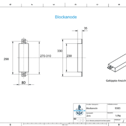 Anodes de bloc et de fuselage Angulaires 230X80X35 | Lo290 (Zinc) | 9363 – Image 2