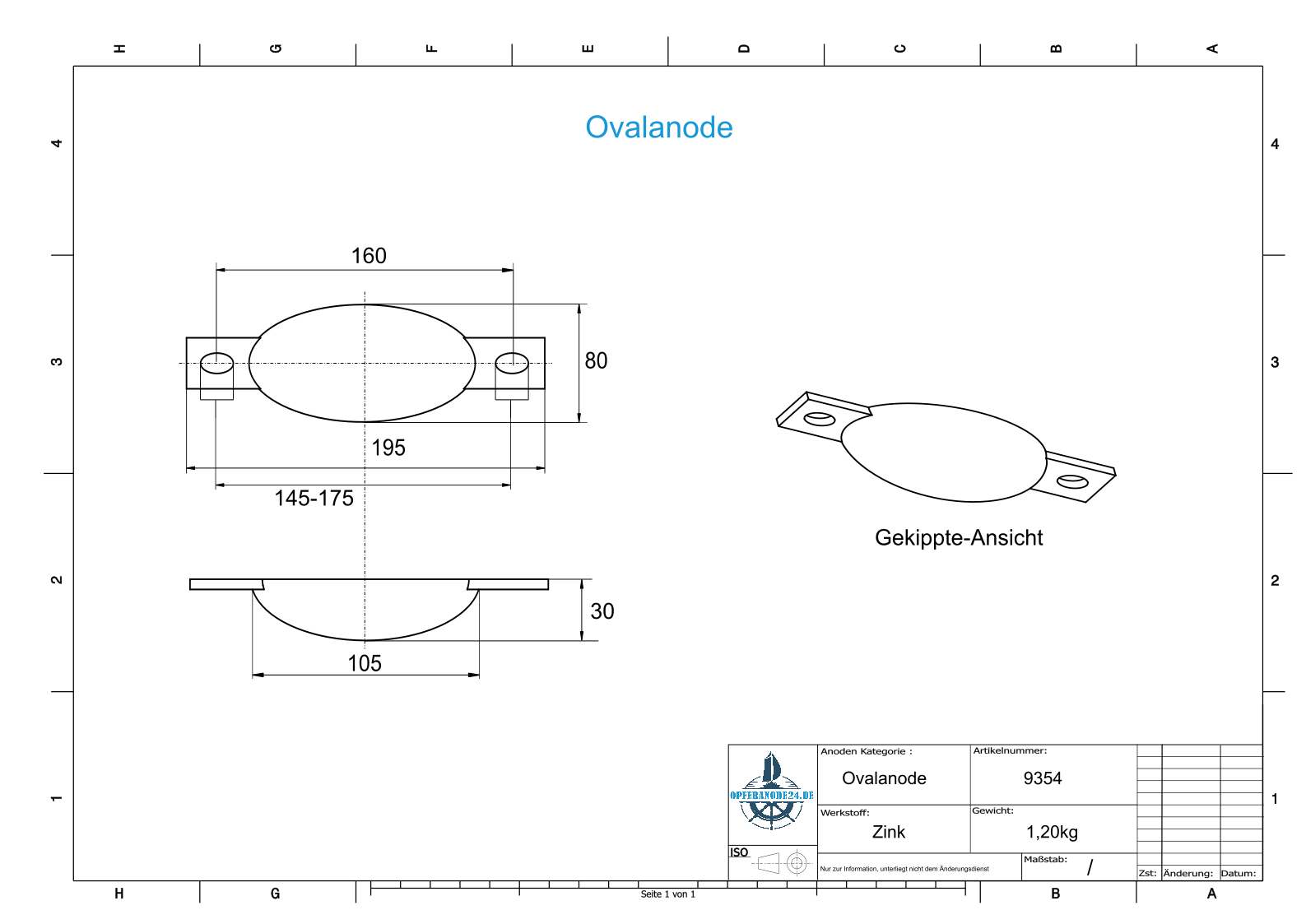 Anodes de bloc et de coque Ovale L195/Lo160 (Zinc) | 9354 – Image 2